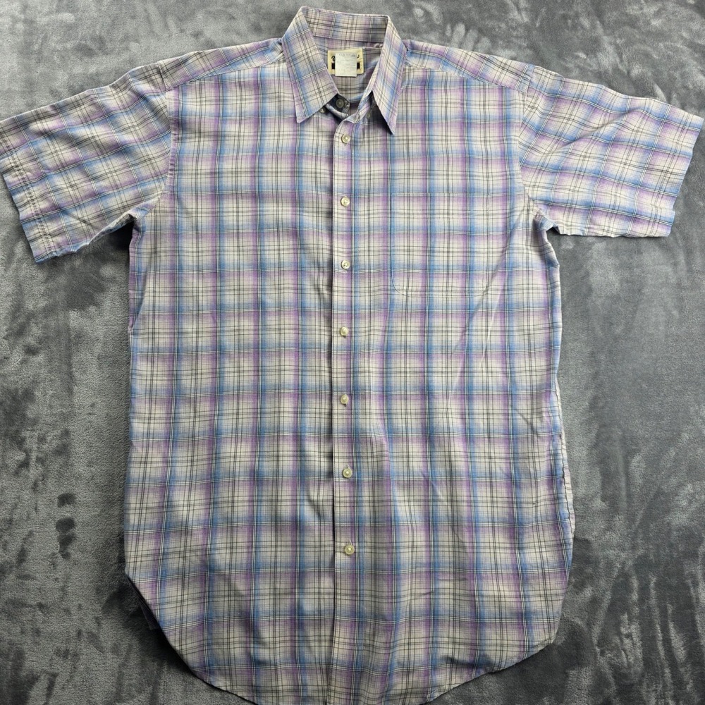 Wrangler Riata Button Down Shirt Mens LT Purple Blue Plaid Short Sleeve MR2088A